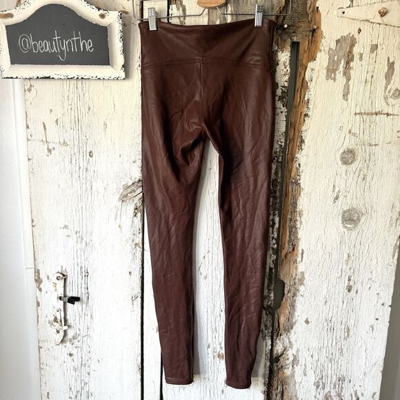 Spanx Faux Leather Leggings Mahogony Reddish Brown Sz M Pull On - Picture 7 of 11